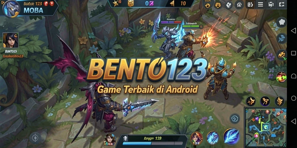Tampilan seru gameplay BENTO123 dalam pertempuran MOBA.
