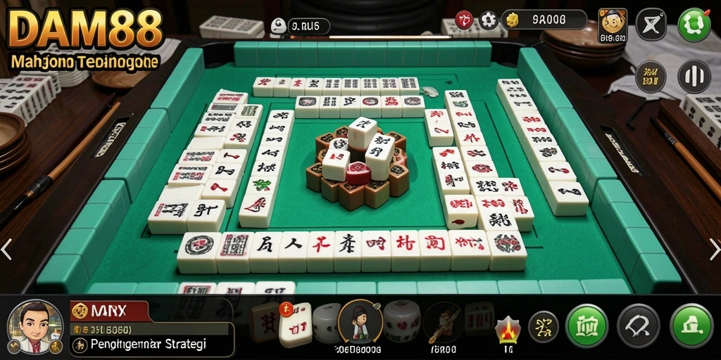 Screenshot gameplay Mahjong DAM88 yang penuh warna dan menarik.