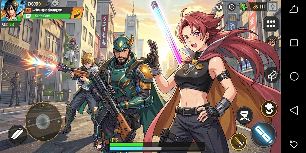 Screenshot gameplay DS99 yang memukau dengan aksi karakter Anime.