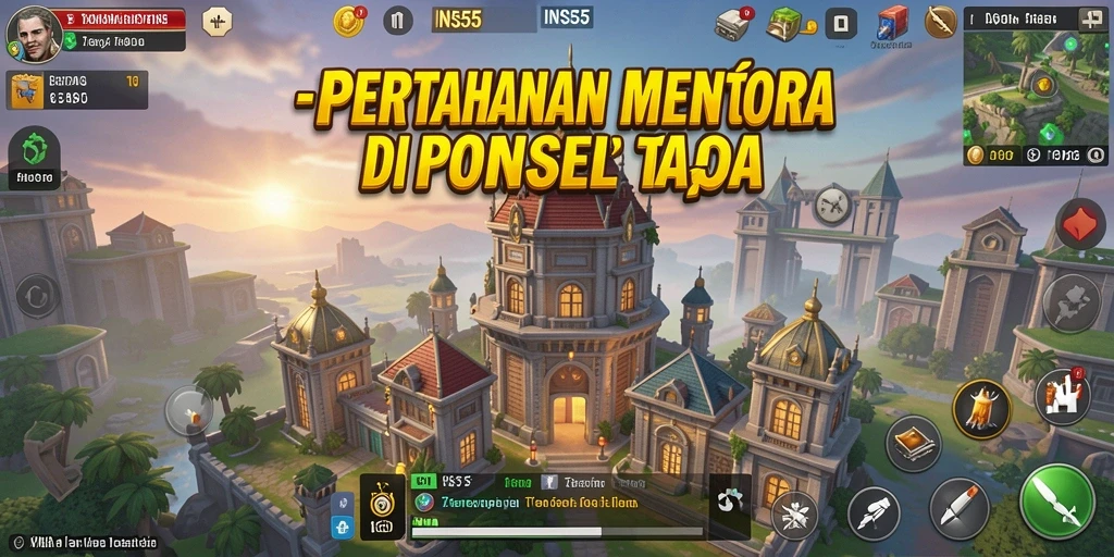 Gambar gameplay INS55 dengan pertarungan menara yang intens.