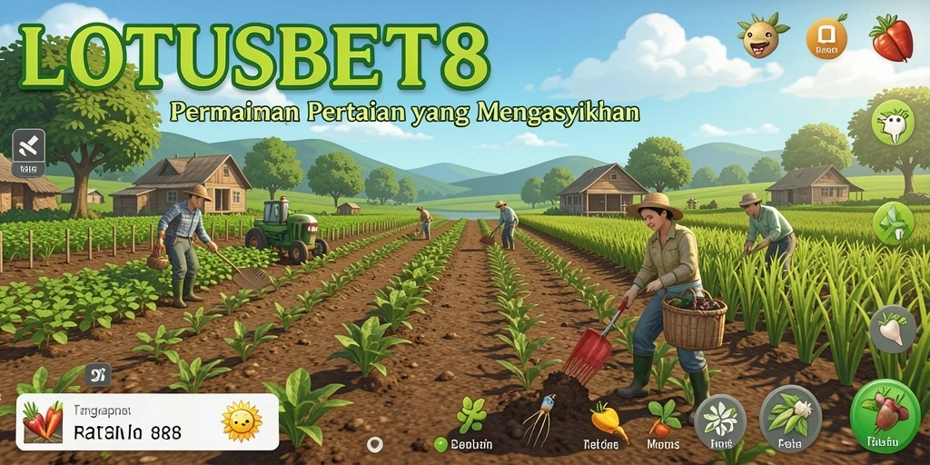Screenshot gameplay LOTUSBET88 yang menampilkan ladang pertanian yang luas.