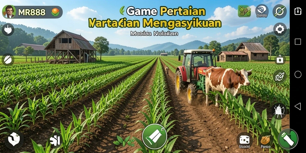 Tangkapan layar gameplay <strong>MR888</strong> yang menunjukkan aktivitas bertani yang seru.