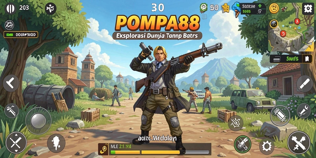 Screenshot menampilkan aksi eksplorasi mendalam di dunia POMPA88.