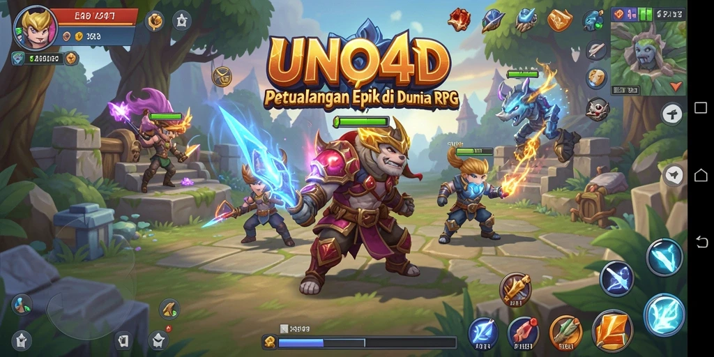 Tampilan gameplay yang epik dalam UNO4D menunjukkan dunia RPG yang menakjubkan.