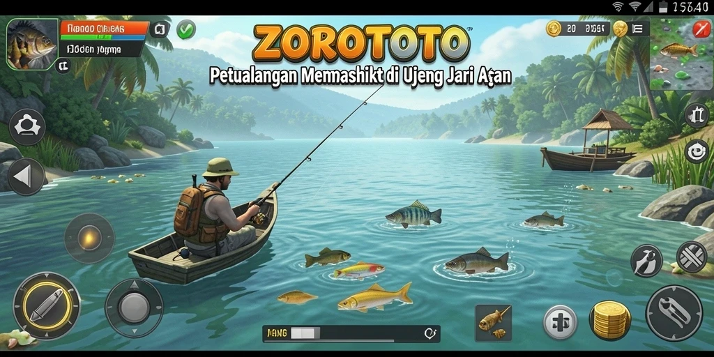 Gameplay ZOROTOTO yang seru dan menegangkan saat memancing.